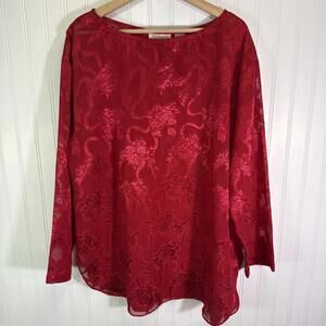 Victoria's Secret Vintage Satin Sleep Shirt Gold Label LARGE Floral Pajama Top